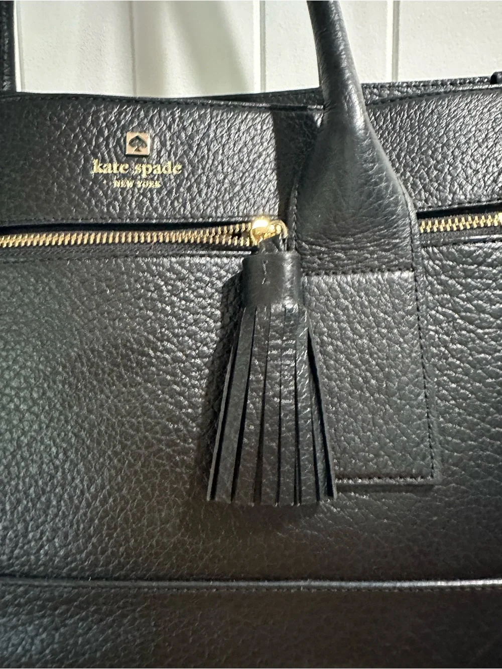Kate Spade New York Southport Avenue Oden Pebbled Leather Tote Black Tassel - Picture 3 of 10